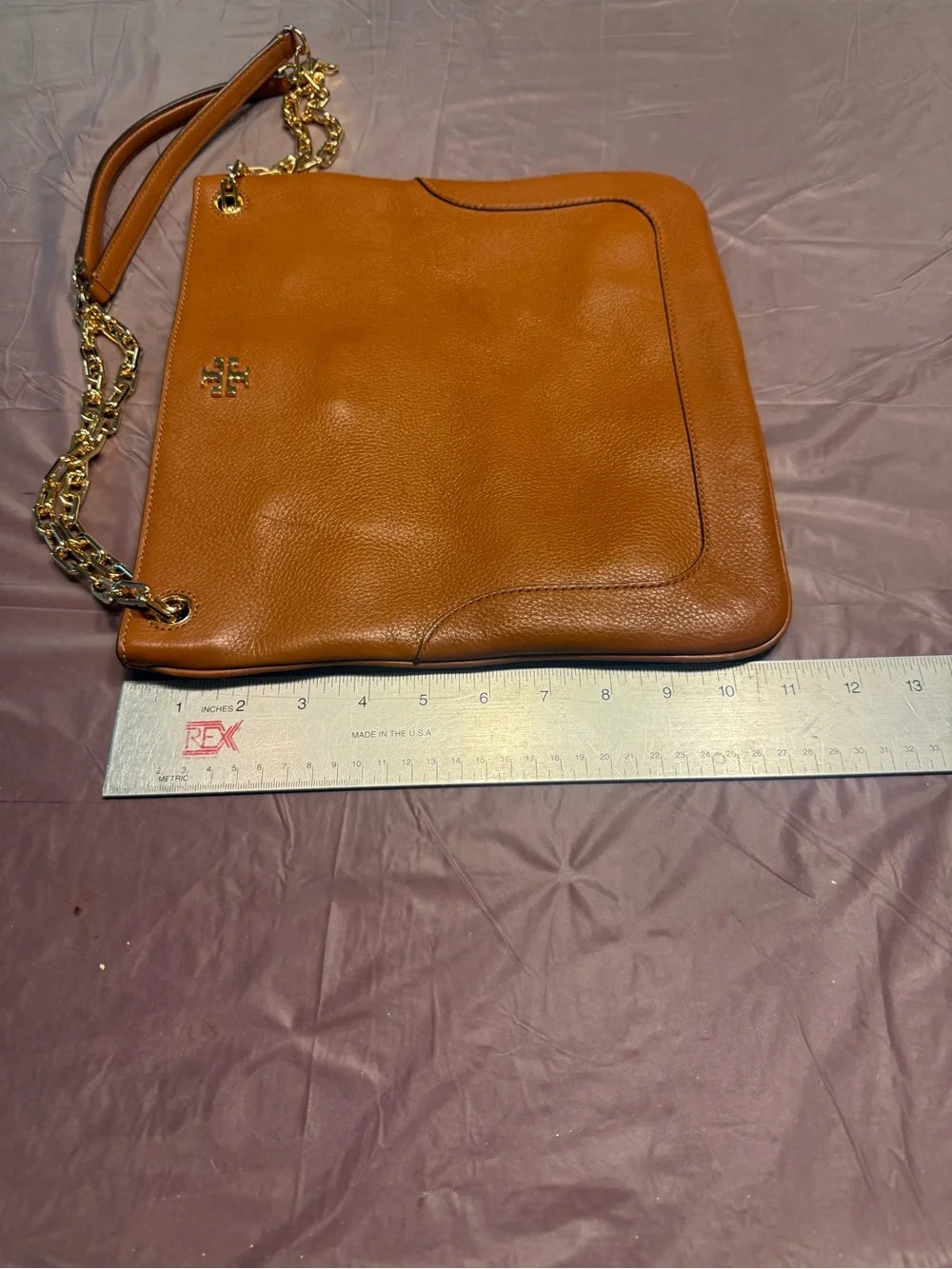 Tory Burch Marsden Swingpack Nut Brown Gold Leather Shoulder Crossbody Bag $428